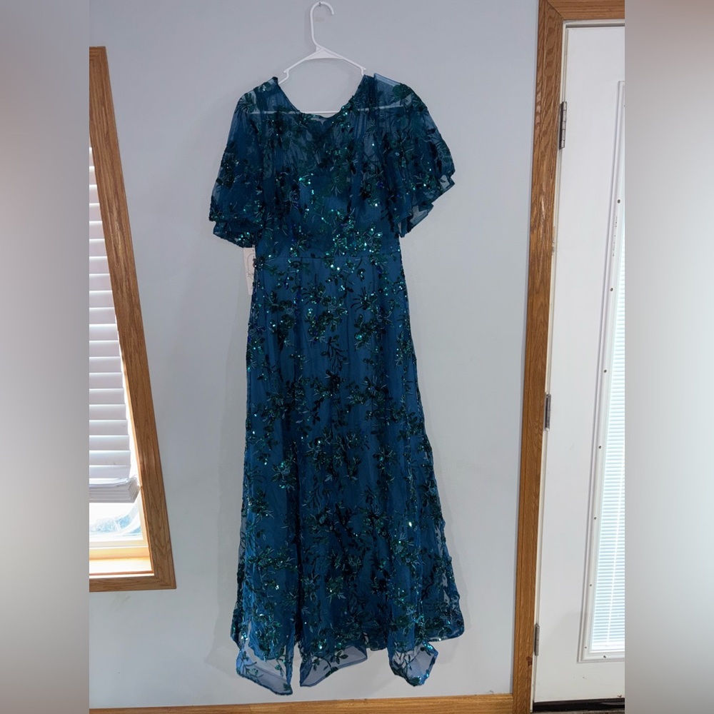 Deep Teal Floral Sequin Gown